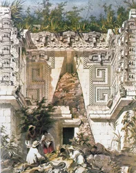 Kormányzói palota, Uxmal, Yucatán, Mexikó, 1844 (színes litográfia)
